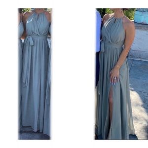 Revelry Eliza Chiffon Faux Wrap Dress in silver sage